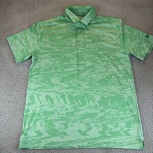 Under Armour Polo Shirt Men's Large Green Golf Short Sleeves Camo Heatgear